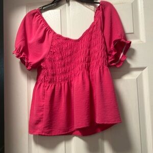 No Boundaries Fuchsia Smocked Blouse